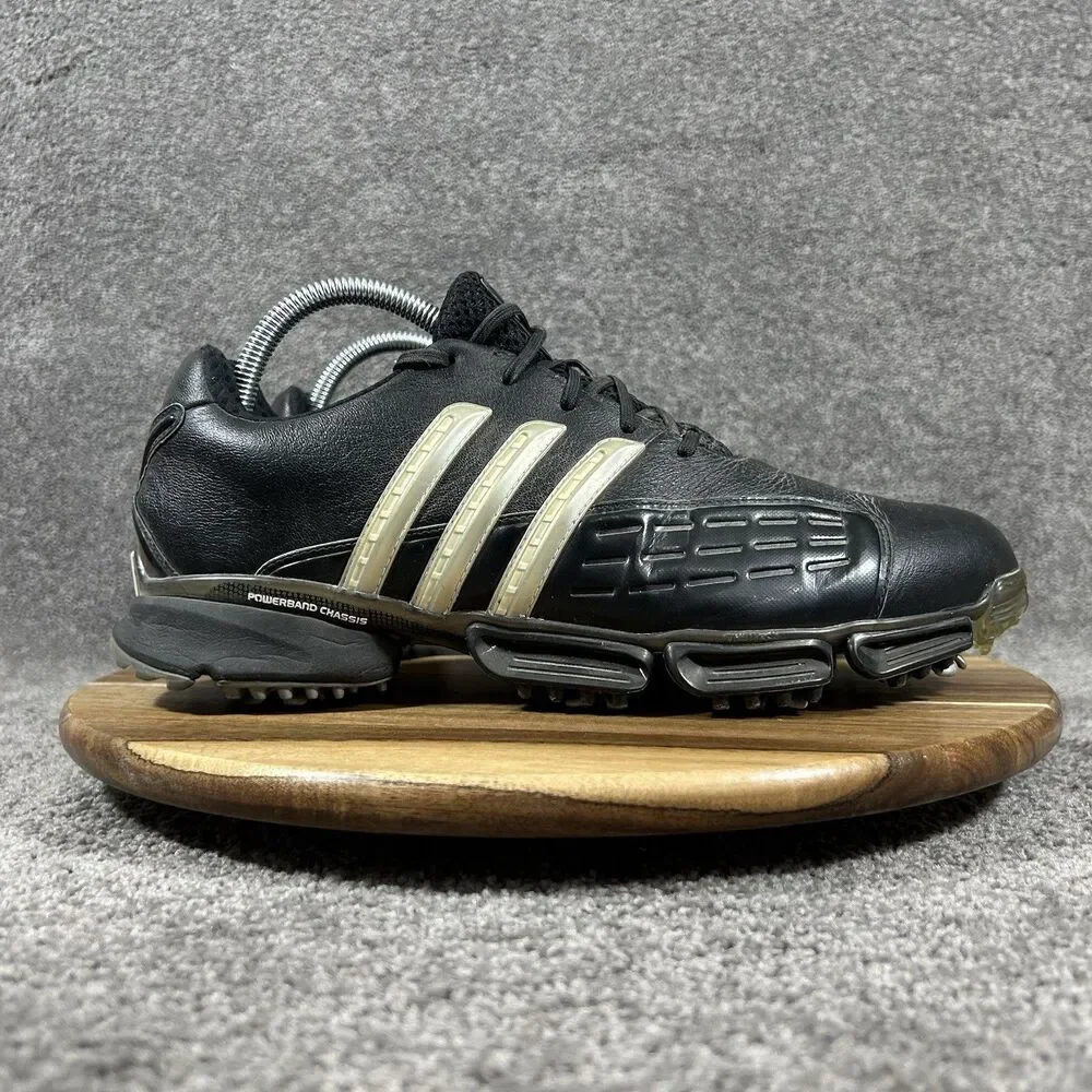 Adidas 737855 Men's Size 8.5 Black Powerband Chassis Spiked Golf Shoes Used